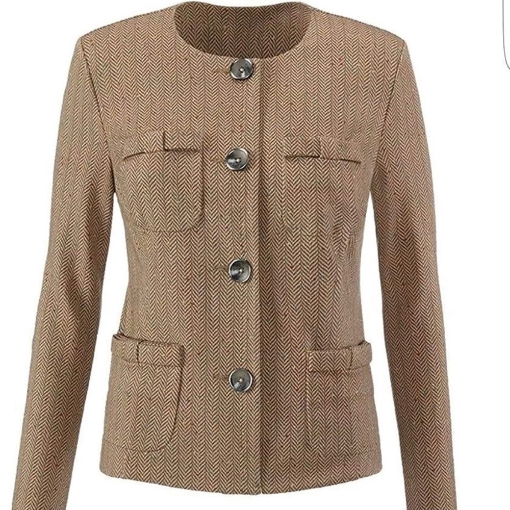 Cabi Penny Blazer Ponte Tan Herringbone w/Pockets
